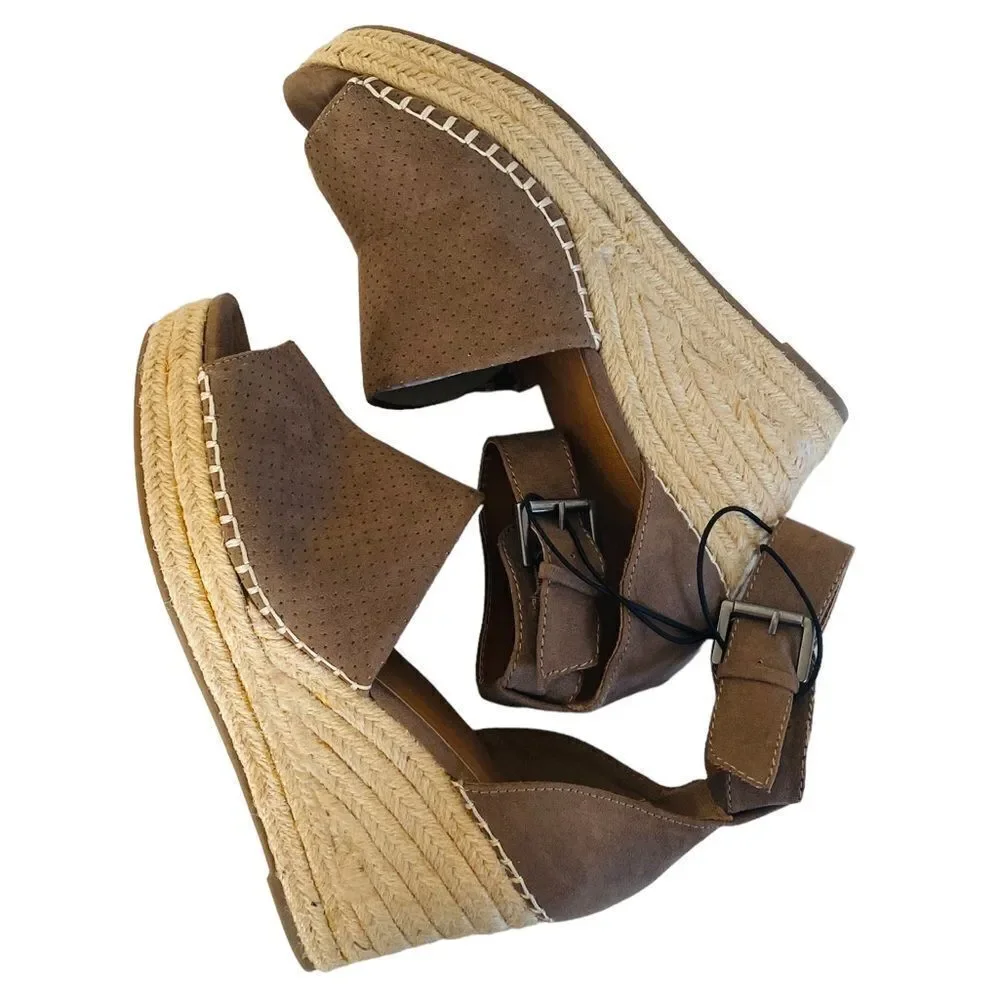 Altar’d State Marie Taupe Faux Suede Espadrille Platform Wedge Sandals Sz 10 NWT